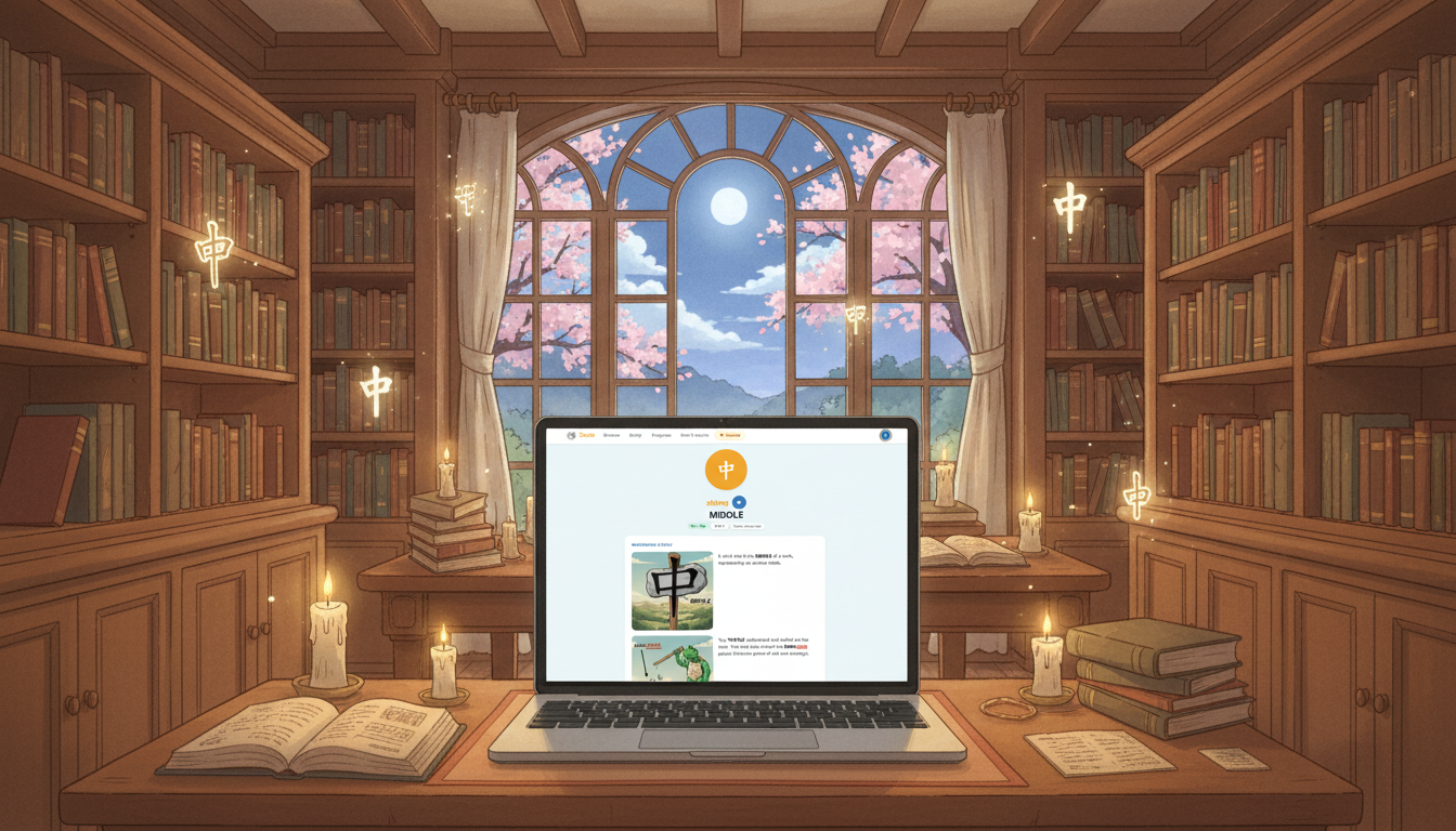 Zizzle app shown on a laptop in a Ghibli-style candlelit library